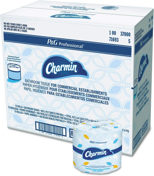 Charmin Commercial Bathroom Tissue, Septic Safe, Individually Wrapped, 2-Ply, White, 450 Sheets/roll, 75 Rolls/carton